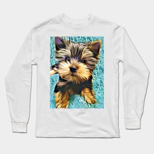 Yorkshire Terrier Puppy Painting Long Sleeve T-Shirt